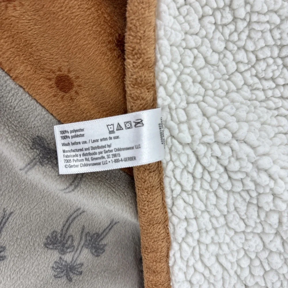 Modern Moments by Gerber Patchwork Baby Blanket Sherpa Brown Gray Elephant 30x40